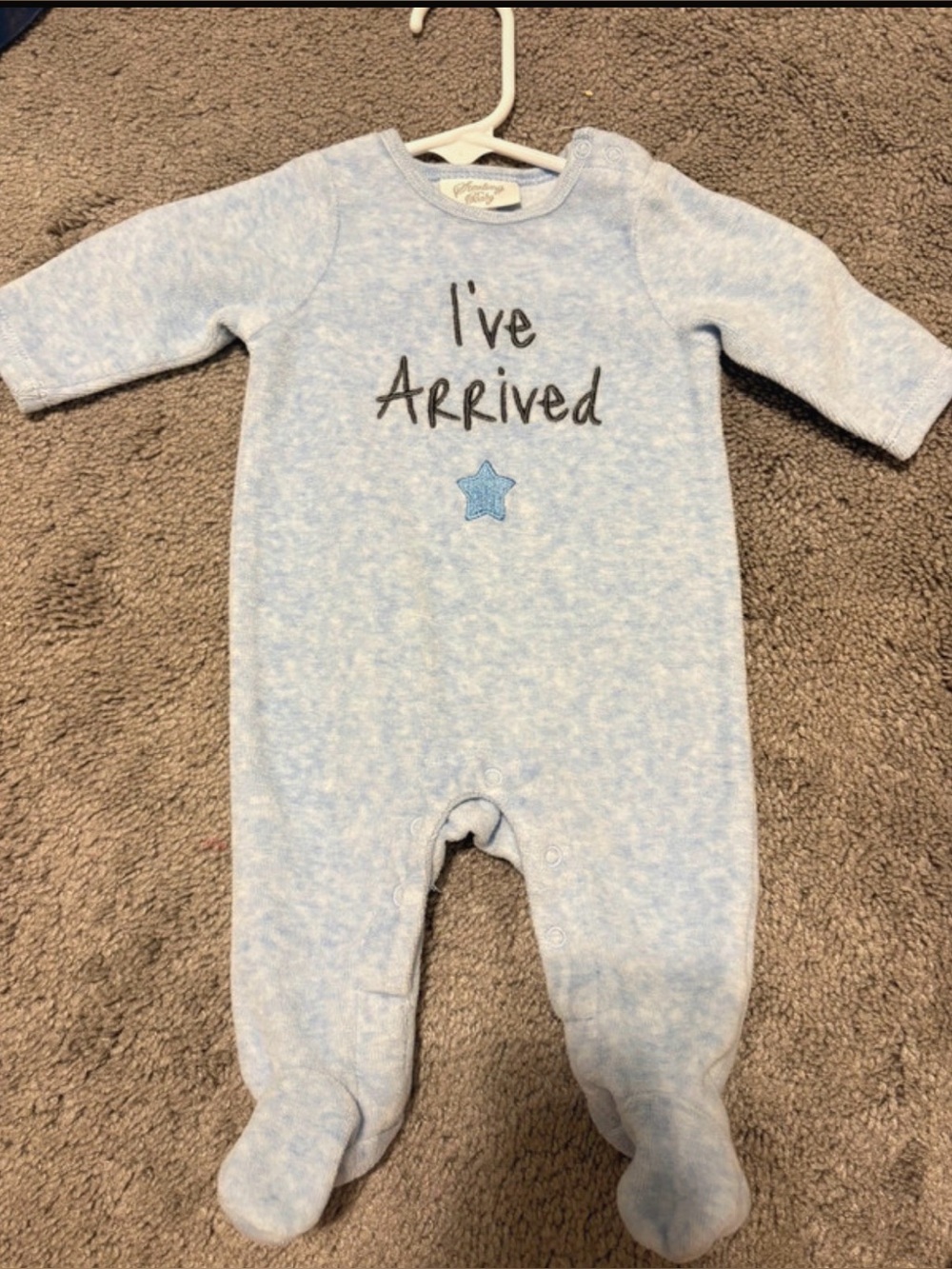Baby One-Piece Footed Romper - Light Blue "I've Arrived" - Newborn
